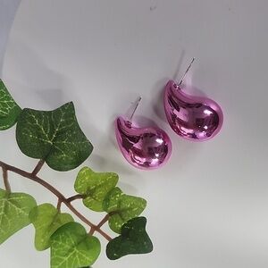 Chunky 1"  Metallic Lavender Purple Teardrop Earrings New